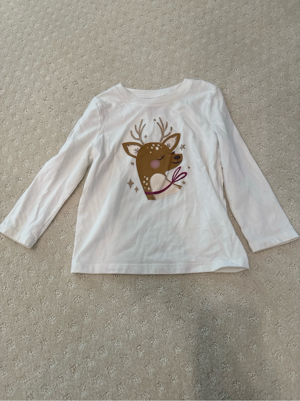 Cat & Jack Girls White Reindeer Long Sleeve Christmas Shirt Size 4T